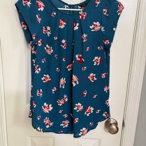 Teal Floral Cap-Sleeve Blouse